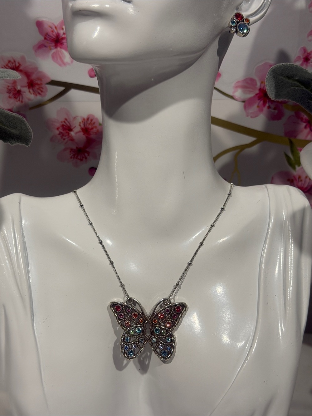 🆕🌈🦋BRIGHTON SET HALO RETIRED-COLOR SWAROVSKI CRYST SLVR Halo Necklace + Earrings